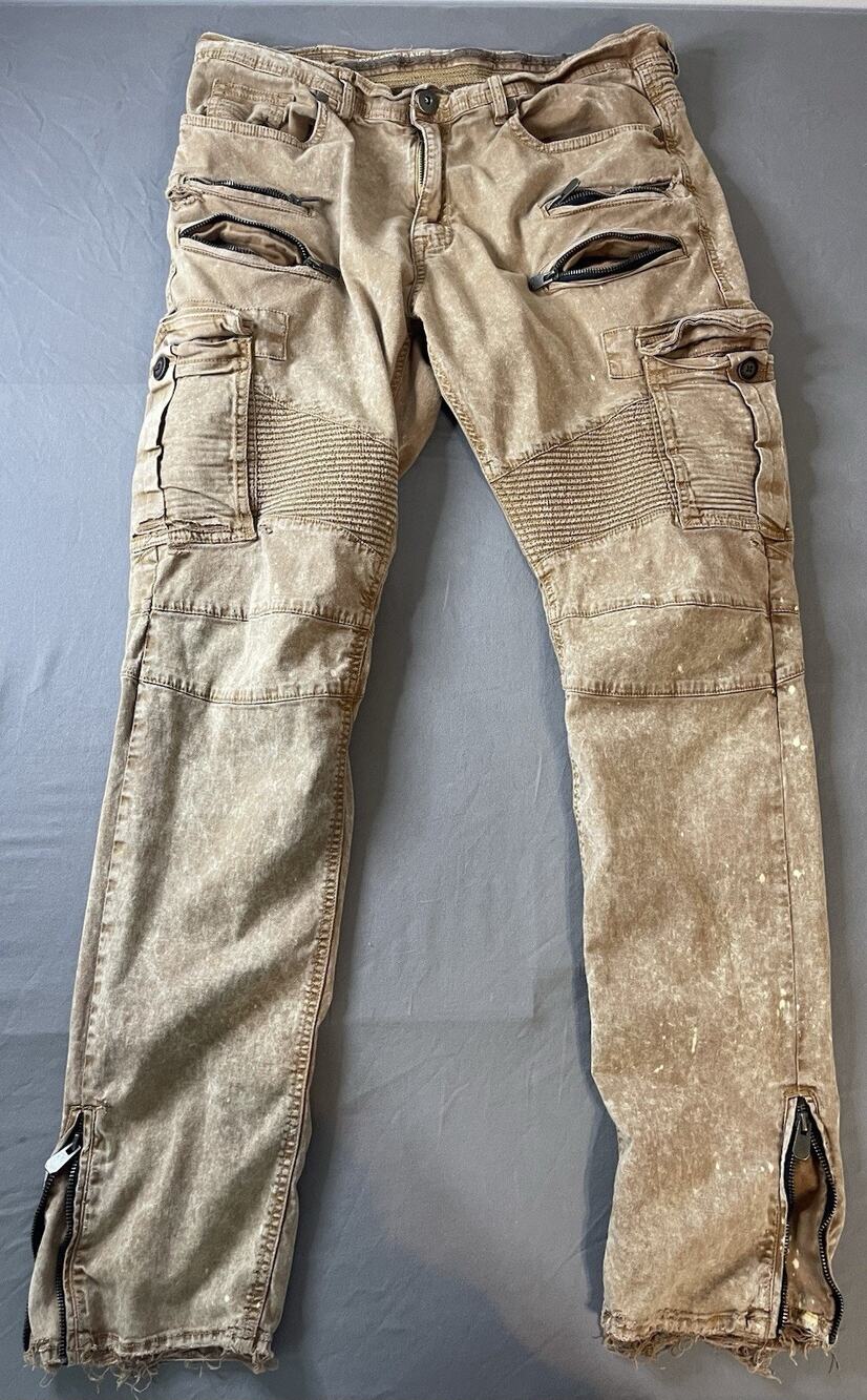 Jordan Craig JM226A Tan Biker Moto Cargo Pants Zippers 36x34 Great Condition